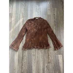 C.C.C Floral Ruffle Brown Bell Sleeve Top Sz M Whimsy Fairy Gothic Victorian